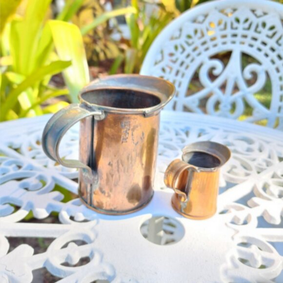 Antique Vintage Handcrafted Copper Pitcher W.A.L Stamp 4.5”x3” & 2.5"x1.75" - Picture 2 of 13